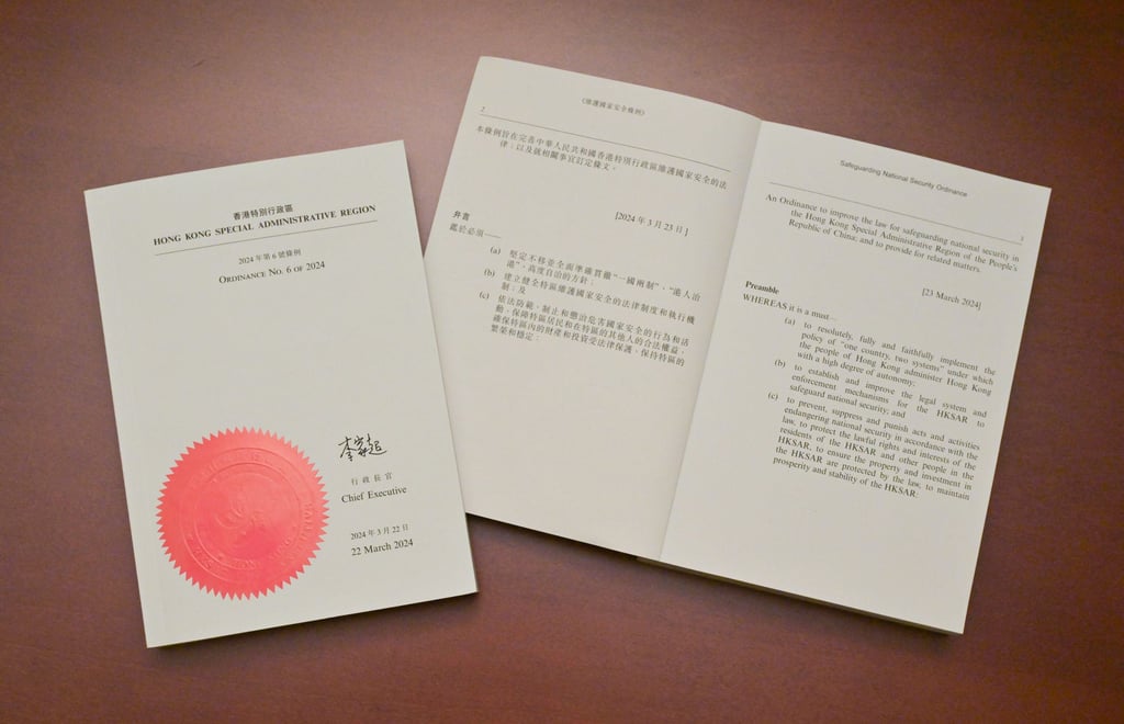 The Safeguarding National Security Ordinance, passed swiftly by the city’s legislature in March, covers 39 offences divided into five categories. Photo: ISD The Safeguarding National Security Ordinance, passed swiftly by the city’s legislature in March, covers 39 offences divided into five categories. Photo: ISD