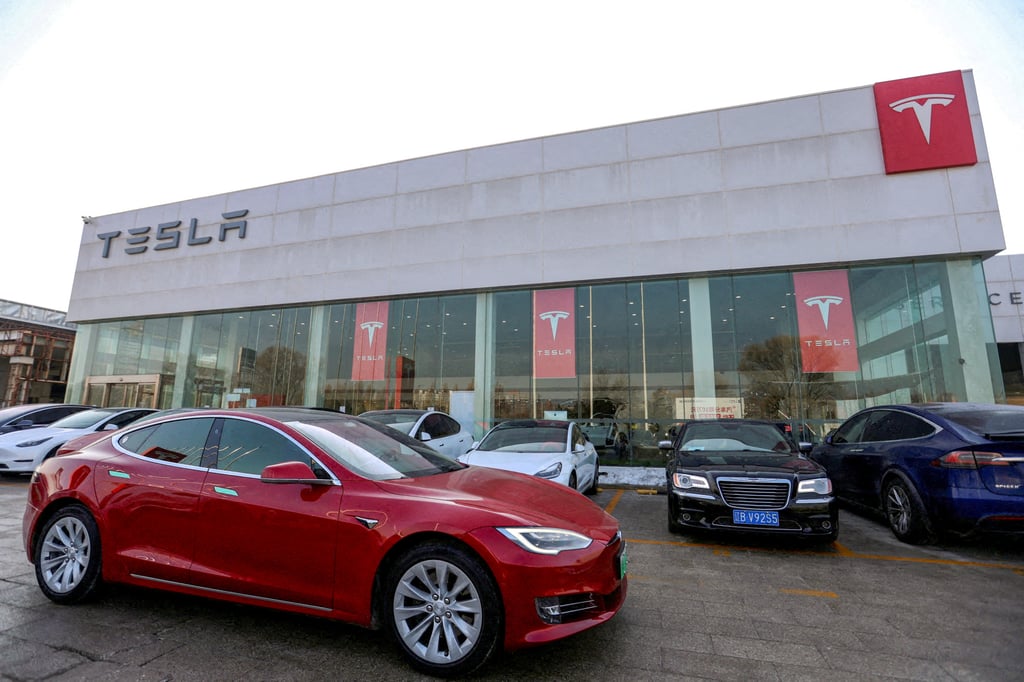 A Tesla car at a store of the electric vehicle maker in Beijing. Photo: Reuters A Tesla car at a store of the electric vehicle maker in Beijing. Photo: Reuters