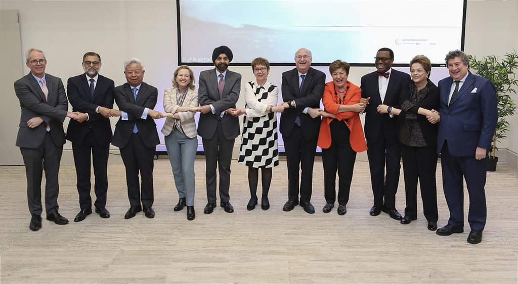 The leaders of 10 multilateral development banks announced on April 20, in a Washington meeting, joint steps to work more effectively as a system and increase the impact and scale of their work to tackle urgent development challenges. Photo: Asian Development Bank handout The leaders of 10 multilateral development banks announced on April 20, in a Washington meeting, joint steps to work more effectively as a system and increase the impact and scale of their work to tackle urgent development challenges. Photo: Asian Development Bank handout