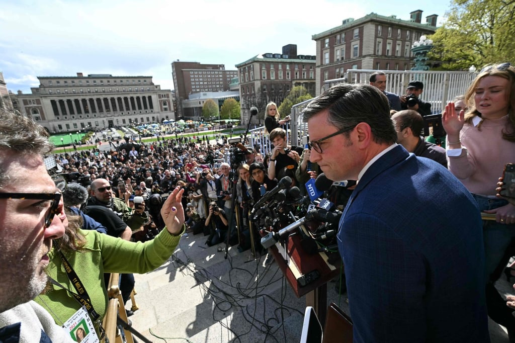 US House Speaker Mike Johnson during a visit to Columbia University in New York. Photo: AFP