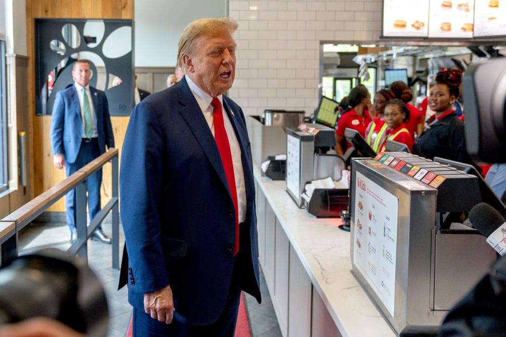 Republican presidential candidate former President Donald Trump visits a Chick-fil-A eatery in Atlanta. Photo: AP
