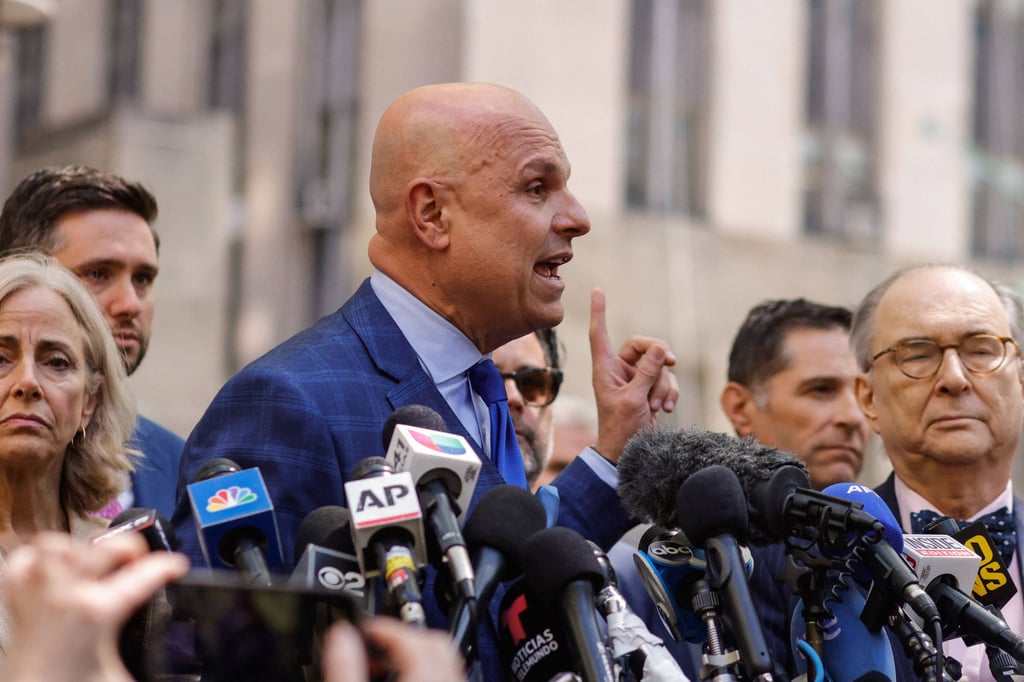 Harvey Weinstein’s lawyer, Arthur Aidala, speaks to the press in New York on Thursday. Photo: AFP