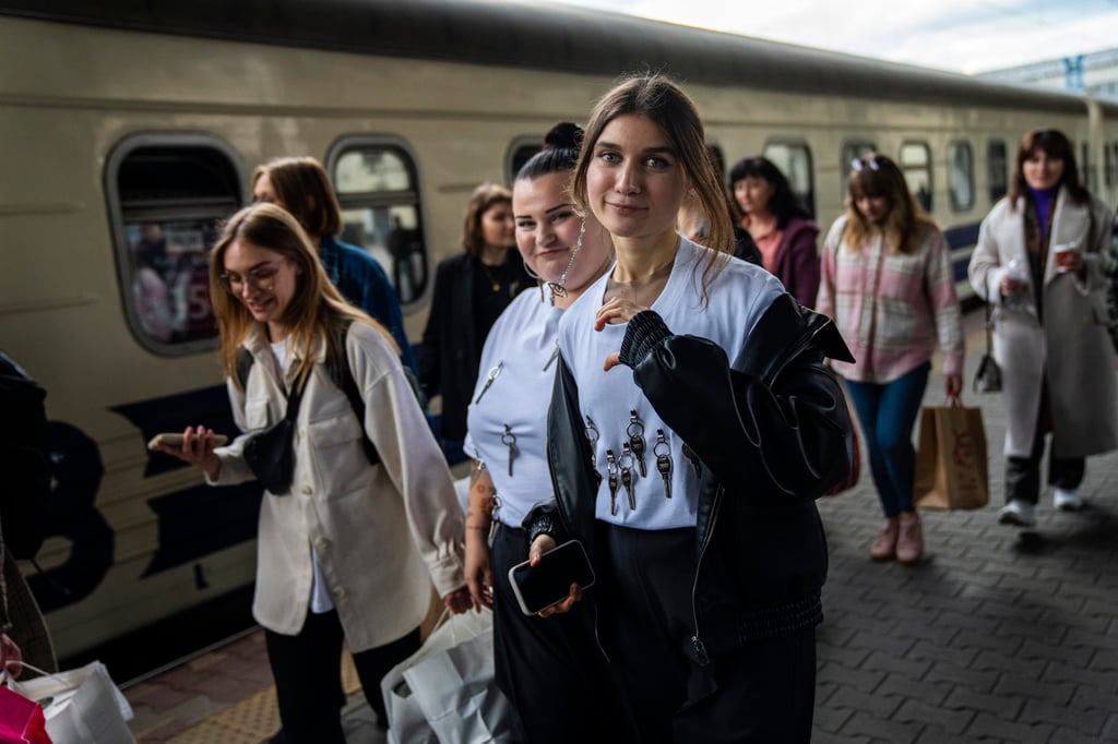 Singer Jerry Heil (right) and rapper alyona alyona (centre), Ukraine’s entrants in the Eurovision Song Contest. Photo: AP