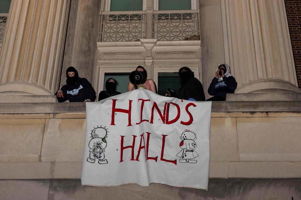 Columbia Students for Justice in Palestine called for mobilisation. Protesters named it Hind’s Hall as an homage to Hind Rajab, who was found dead 12 days after she called for help in Gaza. Photo: AFP