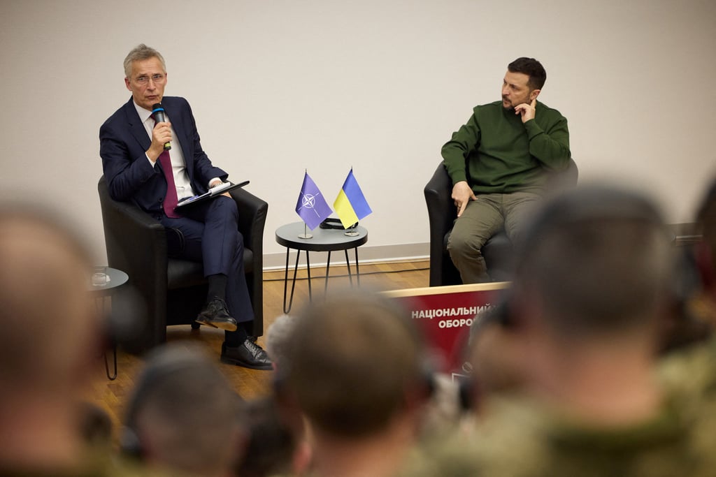Nato Secretary General Jens Stoltenberg and Ukraine’s President Volodymyr Zelensky in Kyiv, Ukraine on Monday. Photo: Ukrainian Presidential Press Service / Handout via Reuters Nato Secretary General Jens Stoltenberg and Ukraine’s President Volodymyr Zelensky in Kyiv, Ukraine on Monday. Photo: Ukrainian Presidential Press Service / Handout via Reuters