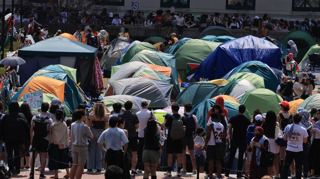 Tents at Columbia University in New York on Monday. Photo: TNS Tents at Columbia University in New York on Monday. Photo: TNS
