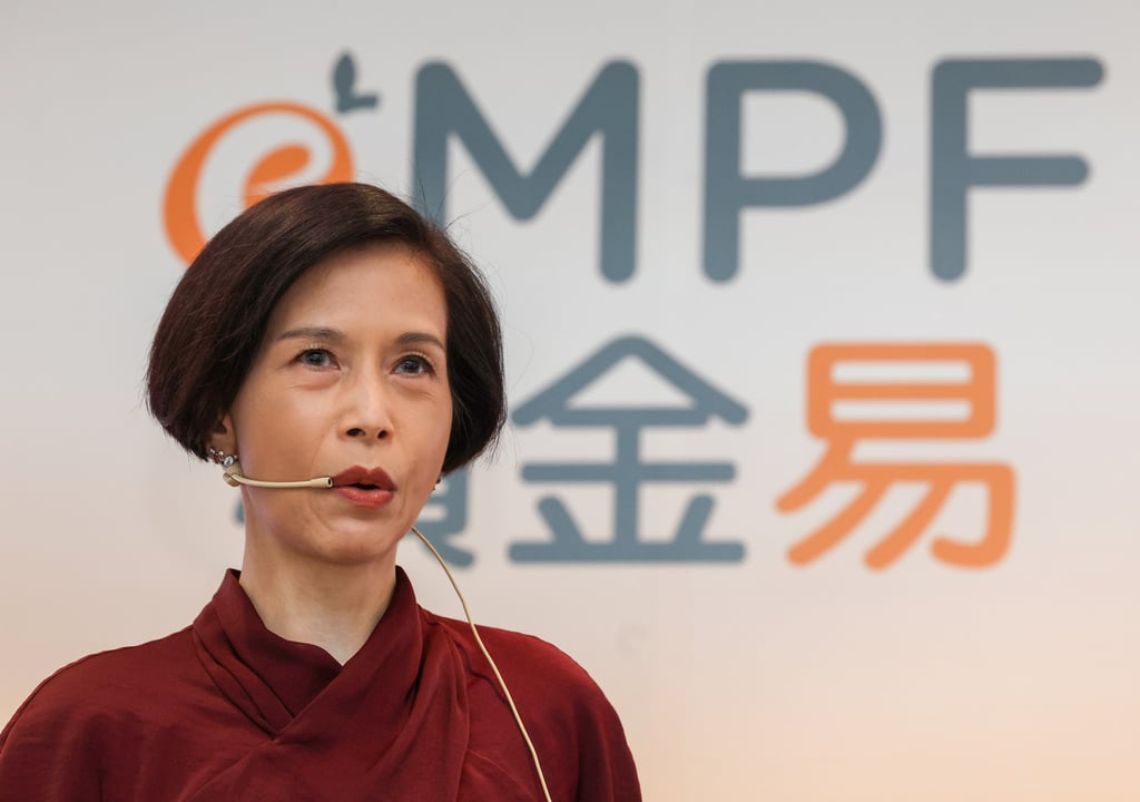 Ayesha MacPherson Lau, chairwoman of Mandatory Provident Fund Schemes Authority, addresses a press conference on Thursday. Photo: Edmond So Ayesha MacPherson Lau, chairwoman of Mandatory Provident Fund Schemes Authority, addresses a press conference on Thursday. Photo: Edmond So
