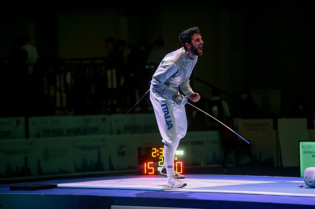 Italy’s Guillaume Bianchi celebrates winning the FIE Foil World Cup men’s final. Photo: Jonathan Wong Italy’s Guillaume Bianchi celebrates winning the FIE Foil World Cup men’s final. Photo: Jonathan Wong