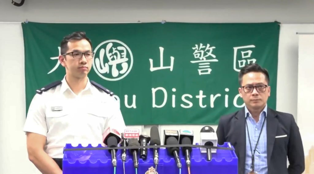 Deputy District Commander Jason Lau Wing-kei (left) and Superintendent Iu Wing-kan reveal details of the case. Photo: Handout