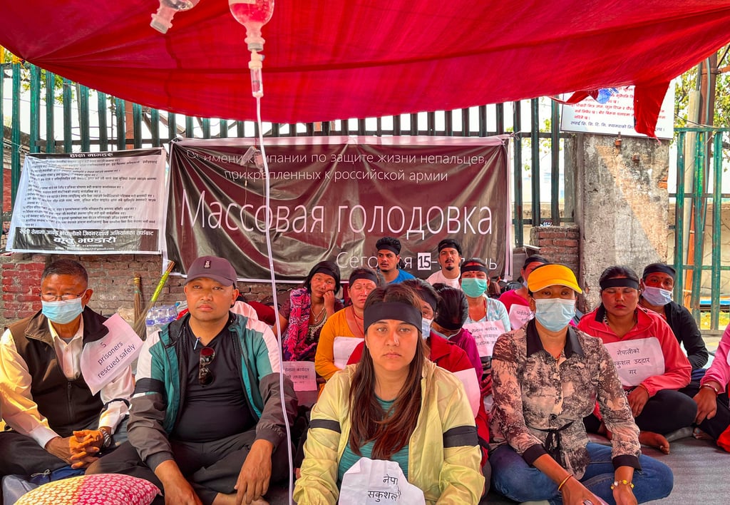 Kritu Bhandari and family of Nepalis serving in the Russian army during a 17-day protest in Kathmandu. Photo: Bibek Bhandari Kritu Bhandari and family of Nepalis serving in the Russian army during a 17-day protest in Kathmandu. Photo: Bibek Bhandari