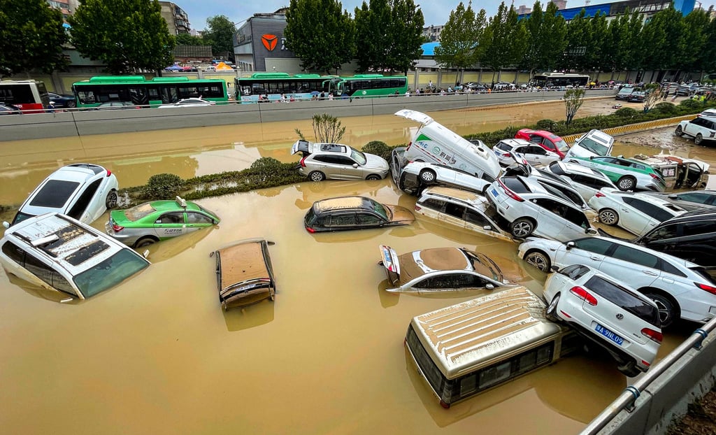 Picture shows cars sitting in floodwaters after heavy rains hit the city of Zhengzhou in China’s central Henan province. Cat bonds could help China develop a multilayer risk-transfer mechanism Photo: AFP Picture shows cars sitting in floodwaters after heavy rains hit the city of Zhengzhou in China’s central Henan province. Cat bonds could help China develop a multilayer risk-transfer mechanism Photo: AFP