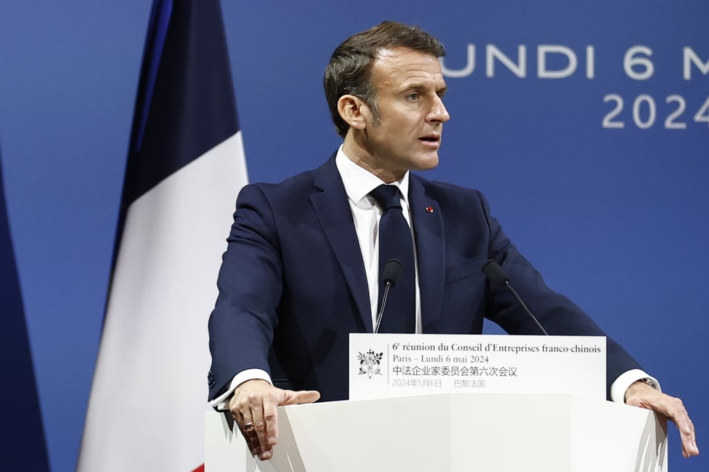 Macron at the sixth meeting of the Franco-Chinese Business Council at the Marigny Theater in Paris on Monday. Photo: EPA-EFE Macron at the sixth meeting of the Franco-Chinese Business Council at the Marigny Theater in Paris on Monday. Photo: EPA-EFE