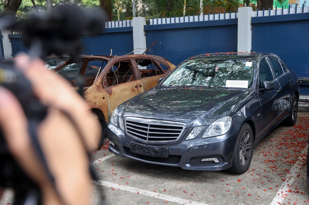 One of the vehicles linked to the case sits at Tsim Sha Tsui Police Station Photo: Yik Yeung-man
