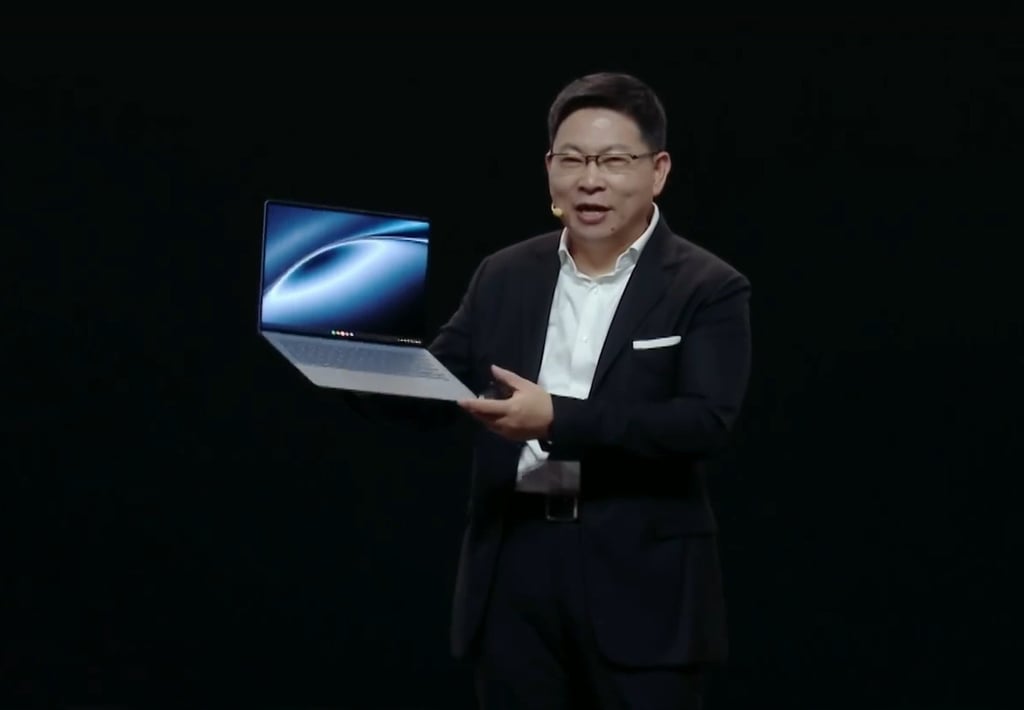 Richard Yu Chengdong, chairman of Huawei’s intelligent automotive solution business unit, unveils the new MateBook X Pro at a launch event in April. Photo: Handout Richard Yu Chengdong, chairman of Huawei’s intelligent automotive solution business unit, unveils the new MateBook X Pro at a launch event in April. Photo: Handout