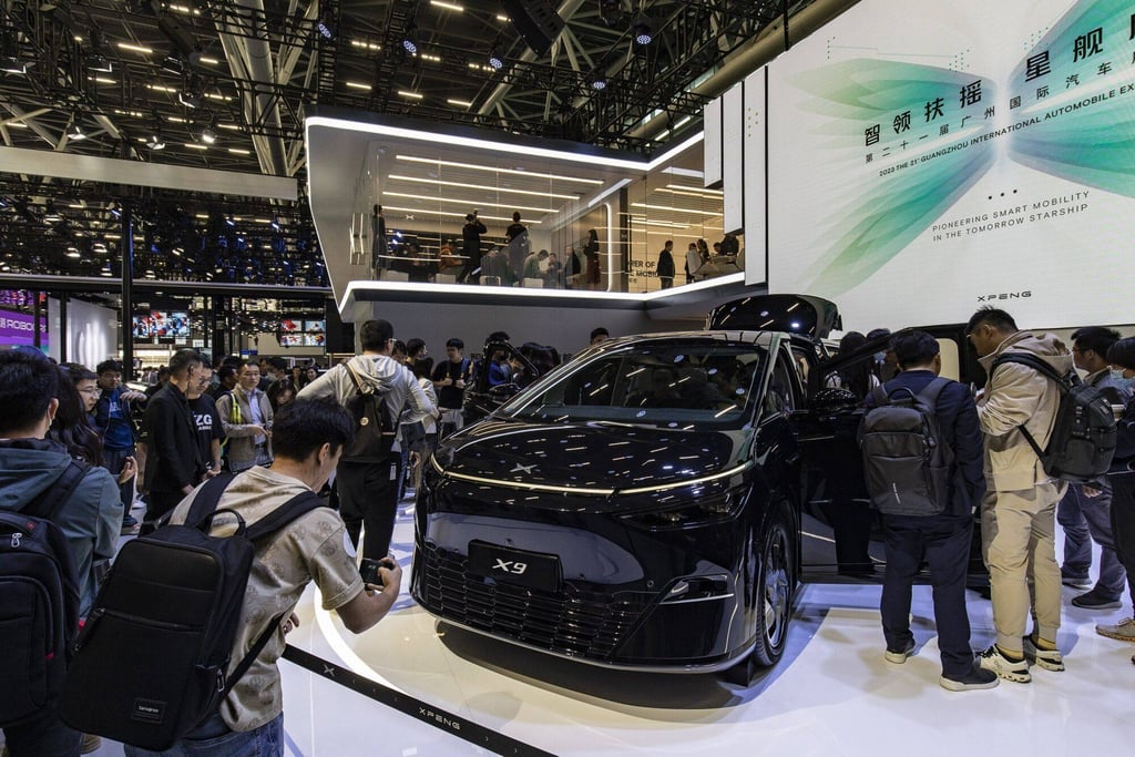 Attendees look at an Xpeng X9 on display at the Guangzhou Auto Show in Guangzhou, China, on November 17, 2023. Photo: Bloomberg Attendees look at an Xpeng X9 on display at the Guangzhou Auto Show in Guangzhou, China, on November 17, 2023. Photo: Bloomberg