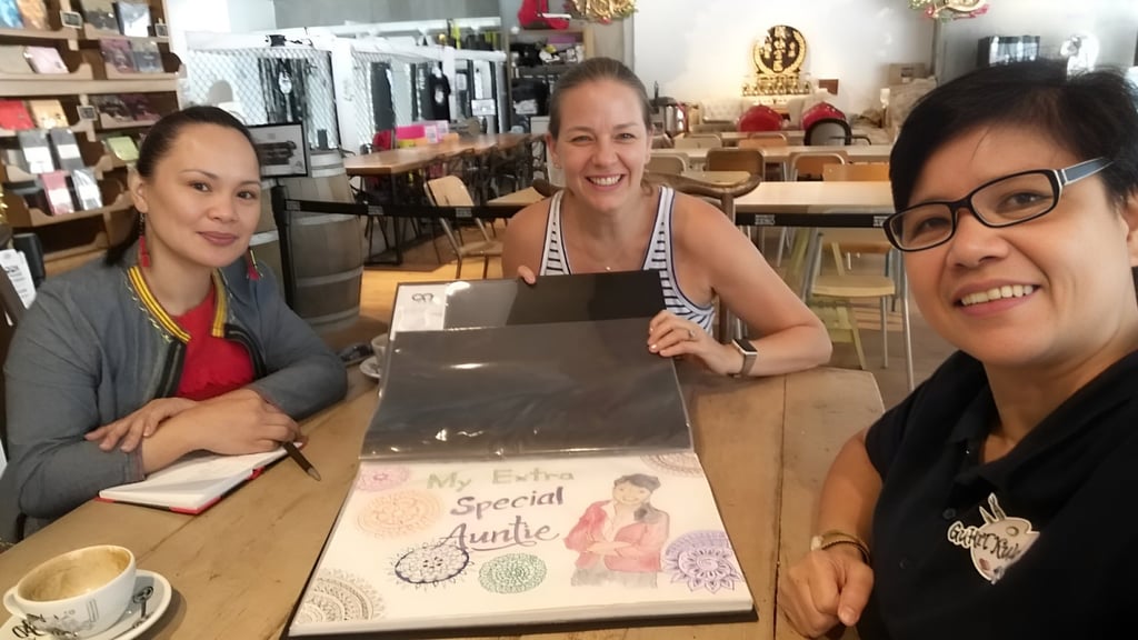 (From left) Cristina Cayat, Joanna Bowers and Noemi Caballero Manguerra, the creators behind My Extra-Special Aunty. Photo: PathFinders