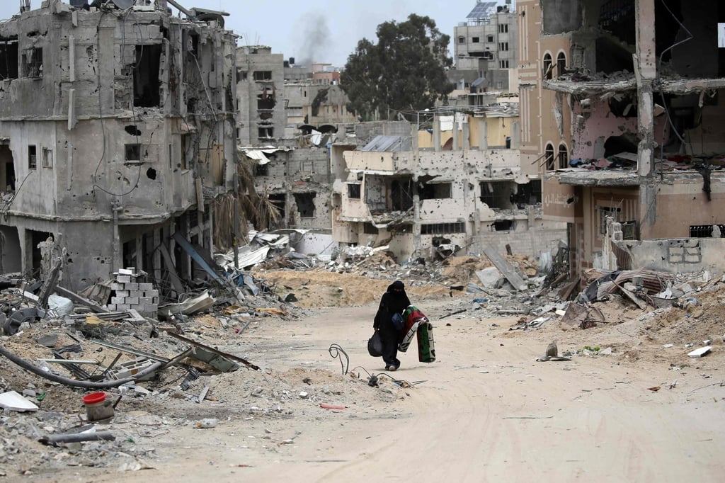 A neighbourhood devastated by Israeli bombing in Khan Younis in the southern Gaza Strip. Photo: AFP