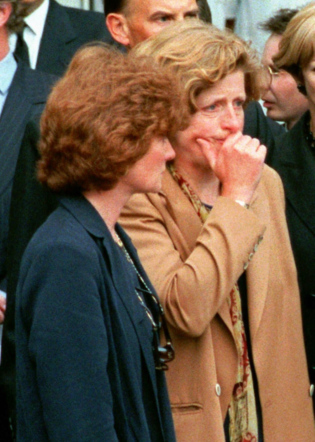 Lady Jane Fellowes, left, and Lady Sarah McCorquodale after collecting Princess Diana’s body. Photo: AP