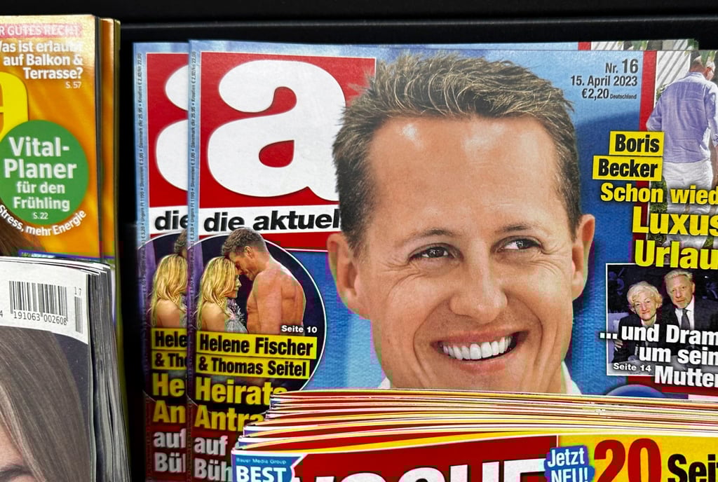 German weekly magazine Die Aktuelle with Michael Schumacher on the cover, in Berlin, Germany, in April 2023. Photo: EPA-EFE German weekly magazine Die Aktuelle with Michael Schumacher on the cover, in Berlin, Germany, in April 2023. Photo: EPA-EFE