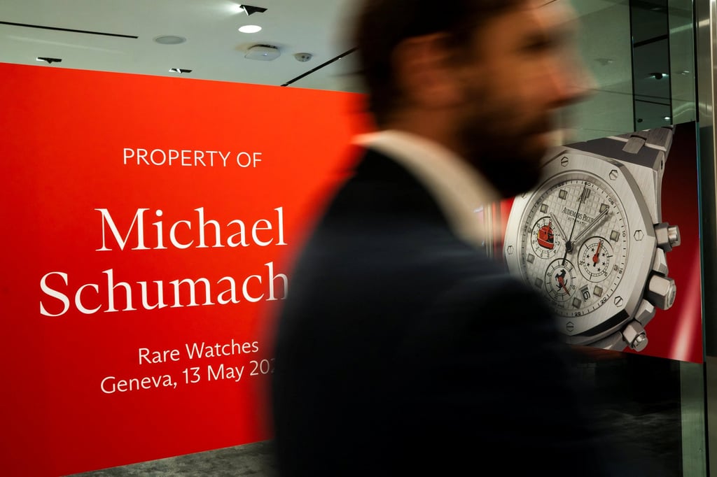 A man attends a preview of former F1 driver Michael Schumacher’s watches ahead of auction at Christie’s in New York, on May 3. Photo: Reuters A man attends a preview of former F1 driver Michael Schumacher’s watches ahead of auction at Christie’s in New York, on May 3. Photo: Reuters
