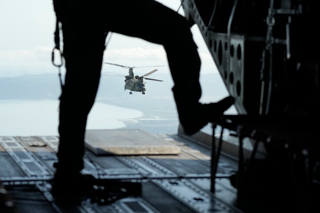 A US Army CH-47 helicopter flies over the northern Philippines during a joint military exercise on May 6. Photo: AP