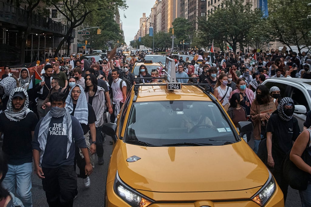 Pro-Palestinian protesters near the Met Gala in New York. Photo: AP