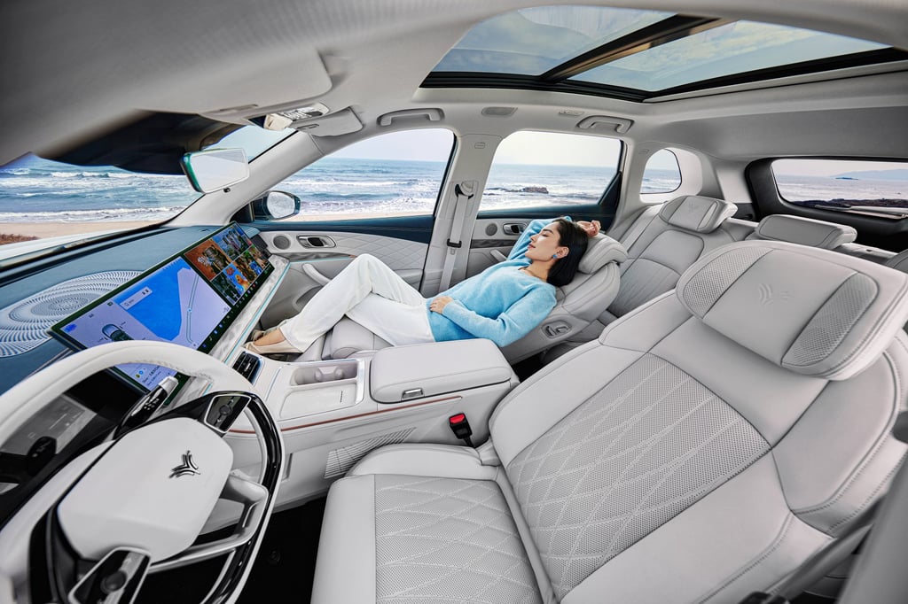 Zero-gravity seats, as well as a fridge and television, are among the special features of Neta Auto’s new Neta L electric car. Zero-gravity seats, as well as a fridge and television, are among the special features of Neta Auto’s new Neta L electric car.