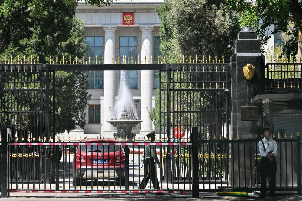 The Russian embassy in Beijing on Wednesday, ahead of Russian President Vladimir Putin’s two-day trip to the country. Photo: AFP The Russian embassy in Beijing on Wednesday, ahead of Russian President Vladimir Putin’s two-day trip to the country. Photo: AFP