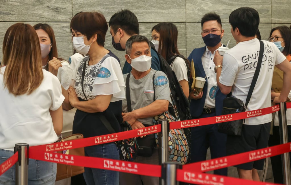 Homebuyers crowd the sales office of Sun Hung Kai Properties’ Yoho Hub II at the ICC in West Kowloon on May 11, 2024. Photo: Jonathan Wong