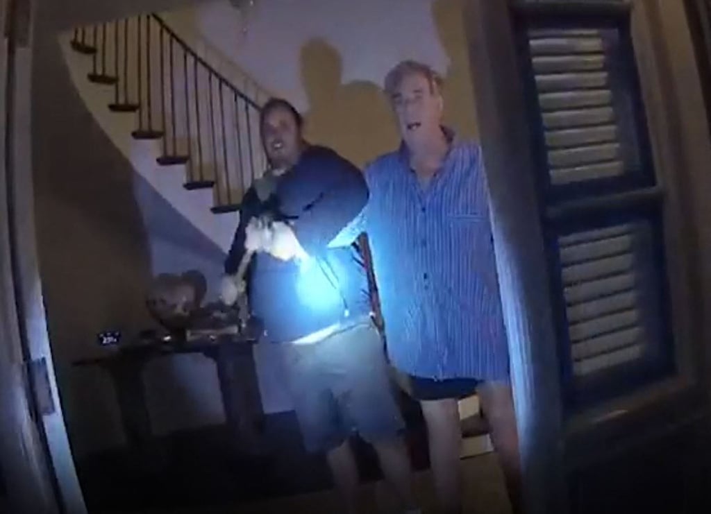 Police body-cam footage shows David DePape (left) assaulting Paul Pelosi at his San Francisco home in October 2022. Photo: San Francisco Police Department via AFP