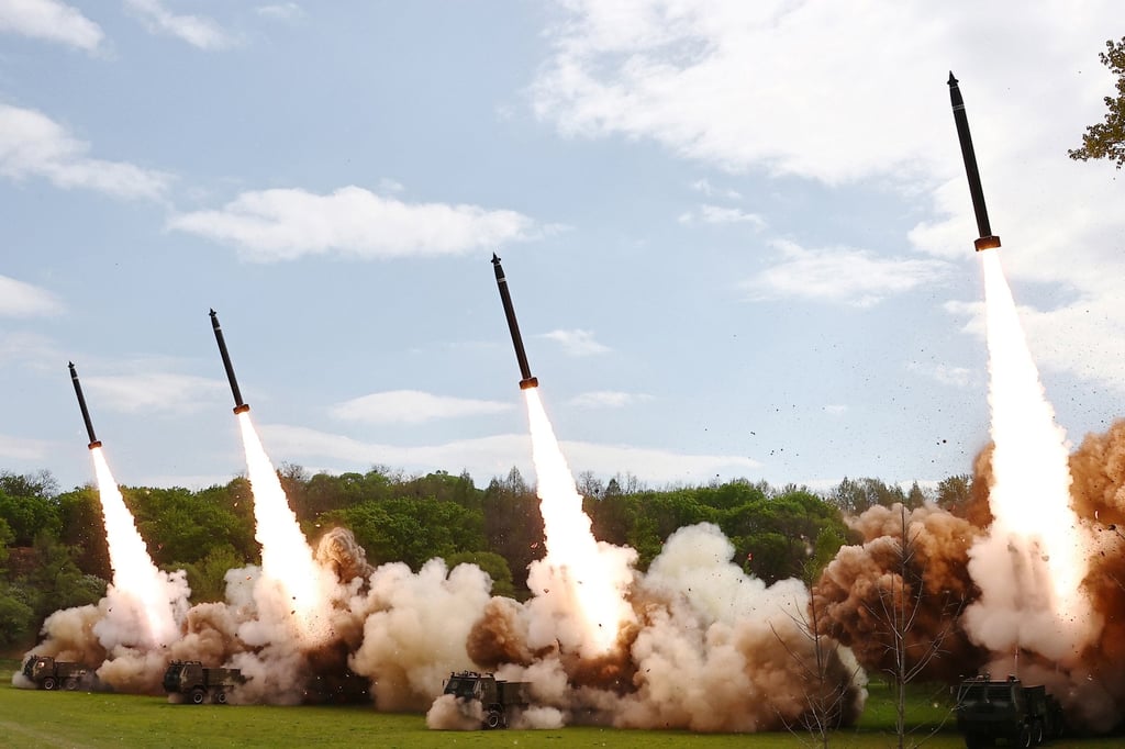 Missiles are launched from an undisclosed location in North Korea during what state media described as a simulated nuclear counter-attack drill last month. Photo: KCNA via EPA-EFE