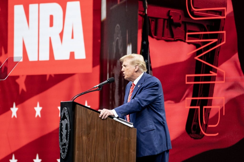 Former US president Donald Trump speaks during the Leadership Forum at the National Rifle Association annual convention in Dallas, promising to boost the Texas energy industry if re-elected. Photo: Bloomberg