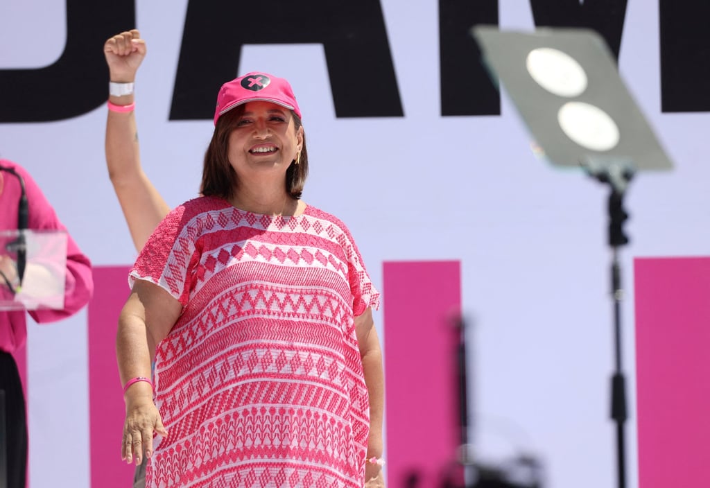 Opposition presidential candidate Xochitl Galvez attends a rally at Zocalo Square in Mexico City on Sunday. Photo: Reuters