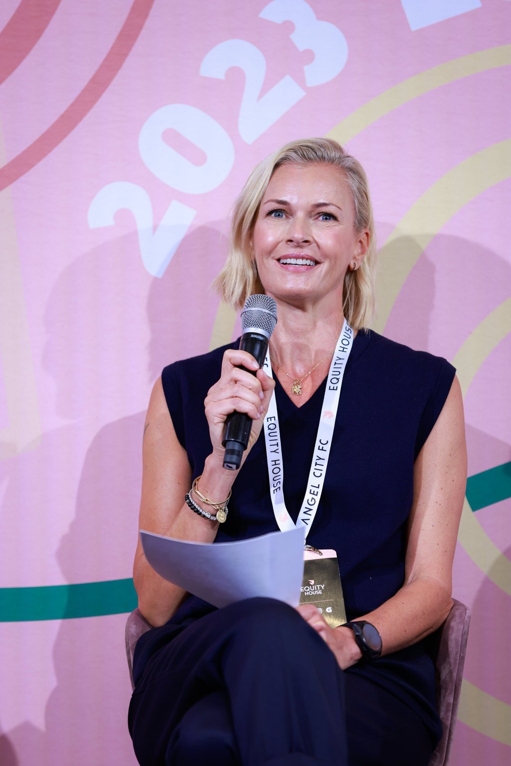 Sarah Murdoch speaking at the Angel City Equity Summit at the Sydney Opera House last August. Photo: Getty Images