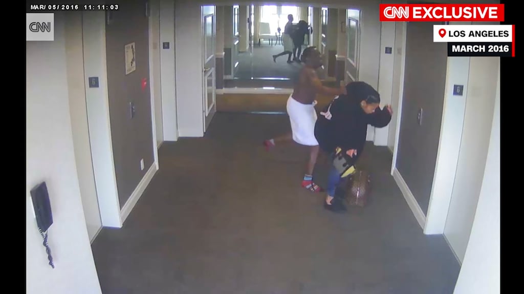A frame grab taken from a hotel security camera video and broadcast by CNN appears to show Combs attacking singer Cassie in a Los Angeles hotel in 2016. Photo: Hotel Security Camera Video / CNN via AP