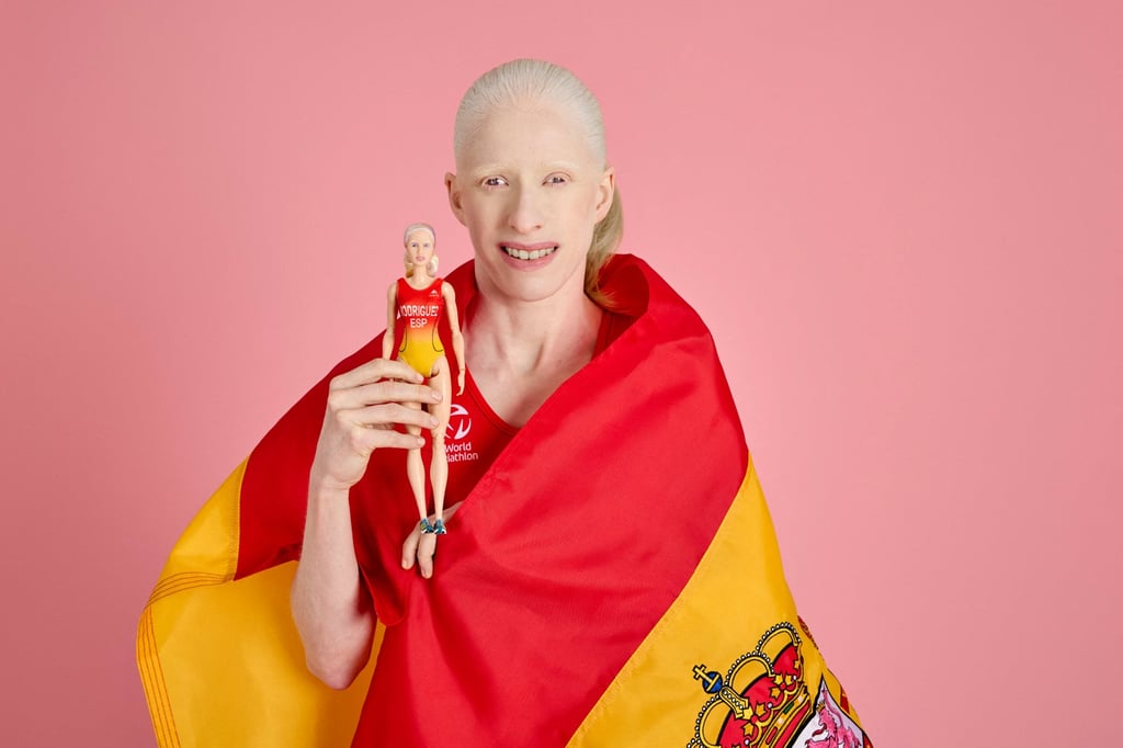 Spanish doctor and paratriathlete Susana Rodriguez with her Barbie doll in Vigo, Spain. Photo: Reuters