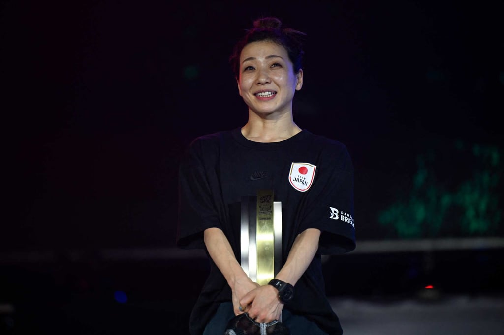 Fukushima after winning the Breaking B-Girls final at the Olympic qualifier in Shanghai last week. Photo: AFP