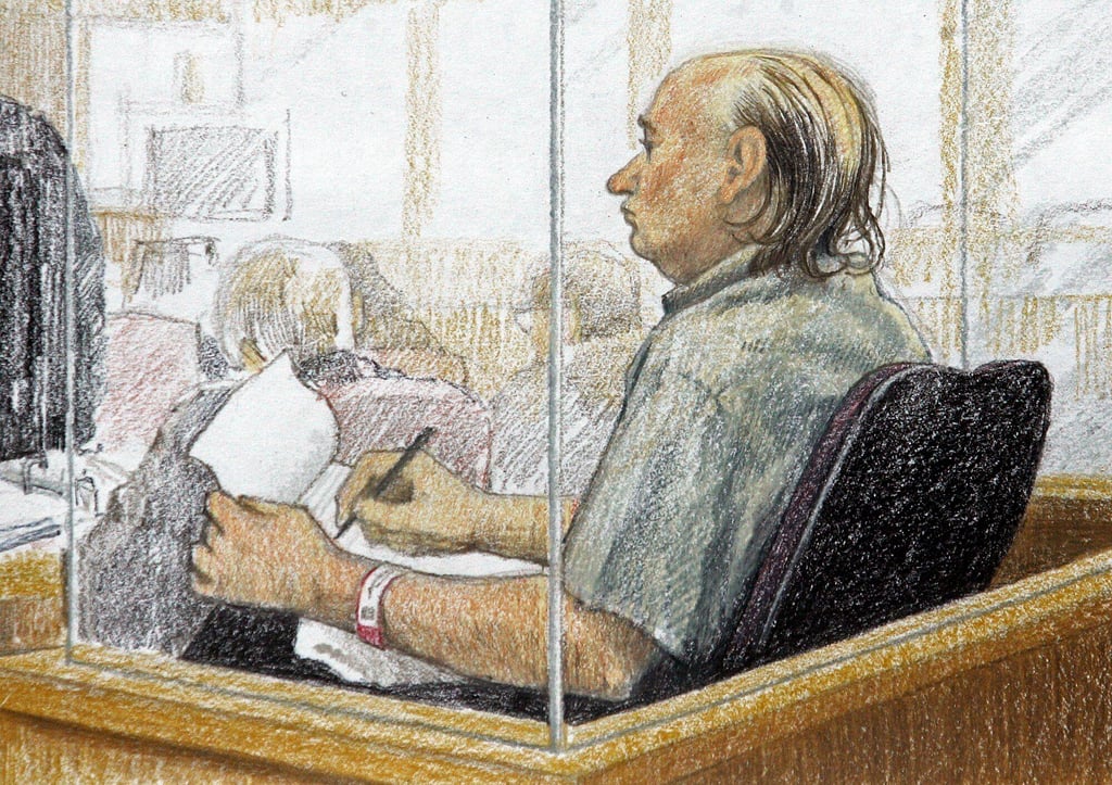 Robert Pickton takes notes during the second day of his trial in the BC Supreme Court in New Westminster, British Columbia, in January 2006. Courtroom sketch: Jane Wolsack/Canadian Press via AP Robert Pickton takes notes during the second day of his trial in the BC Supreme Court in New Westminster, British Columbia, in January 2006. Courtroom sketch: Jane Wolsack/Canadian Press via AP