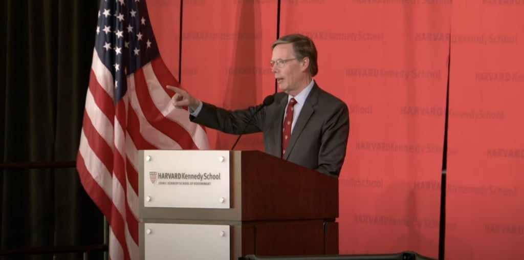 Burns addresses graduates at Harvard University’s John F. Kennedy School of Government in Cambridge, Massachusetts, on Wednesday. Burns addresses graduates at Harvard University’s John F. Kennedy School of Government in Cambridge, Massachusetts, on Wednesday.