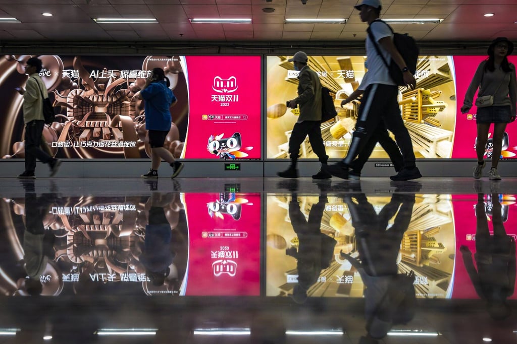 An advertisement for Alibaba’s Tmall e-commerce platform at a subway station in Shanghai. Photo: Bloomberg An advertisement for Alibaba’s Tmall e-commerce platform at a subway station in Shanghai. Photo: Bloomberg