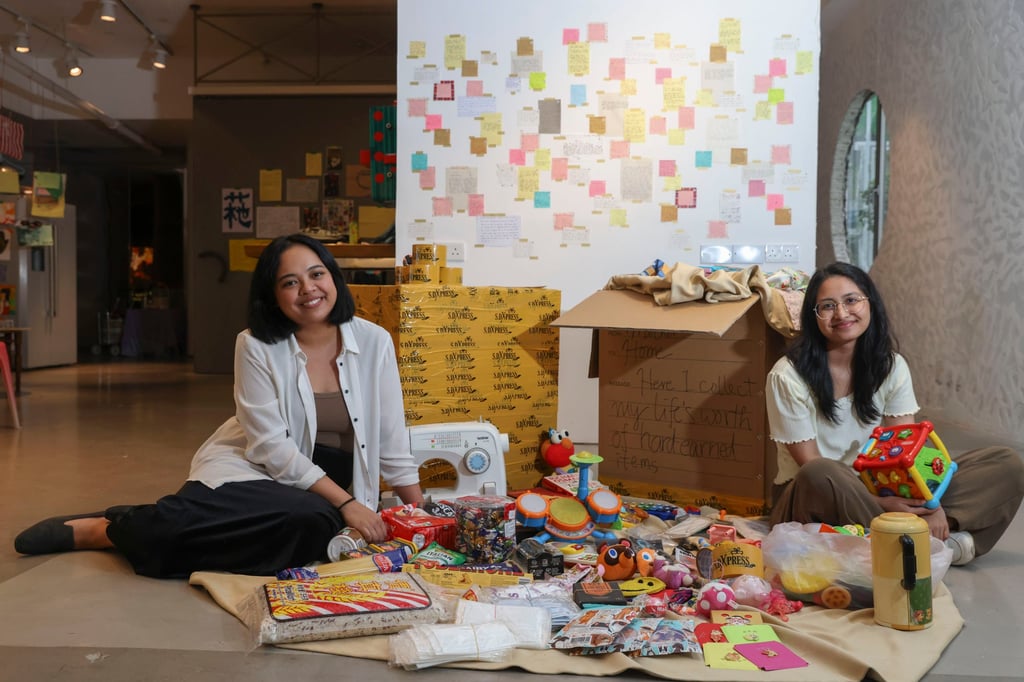 Artists Dhafney Dela Cruz Pineda (left) and Sharu Binnong Sikdar at the Current Plans gallery in Wong Chuk Hang, Hong Kong. Photo: Yik Yeung-man