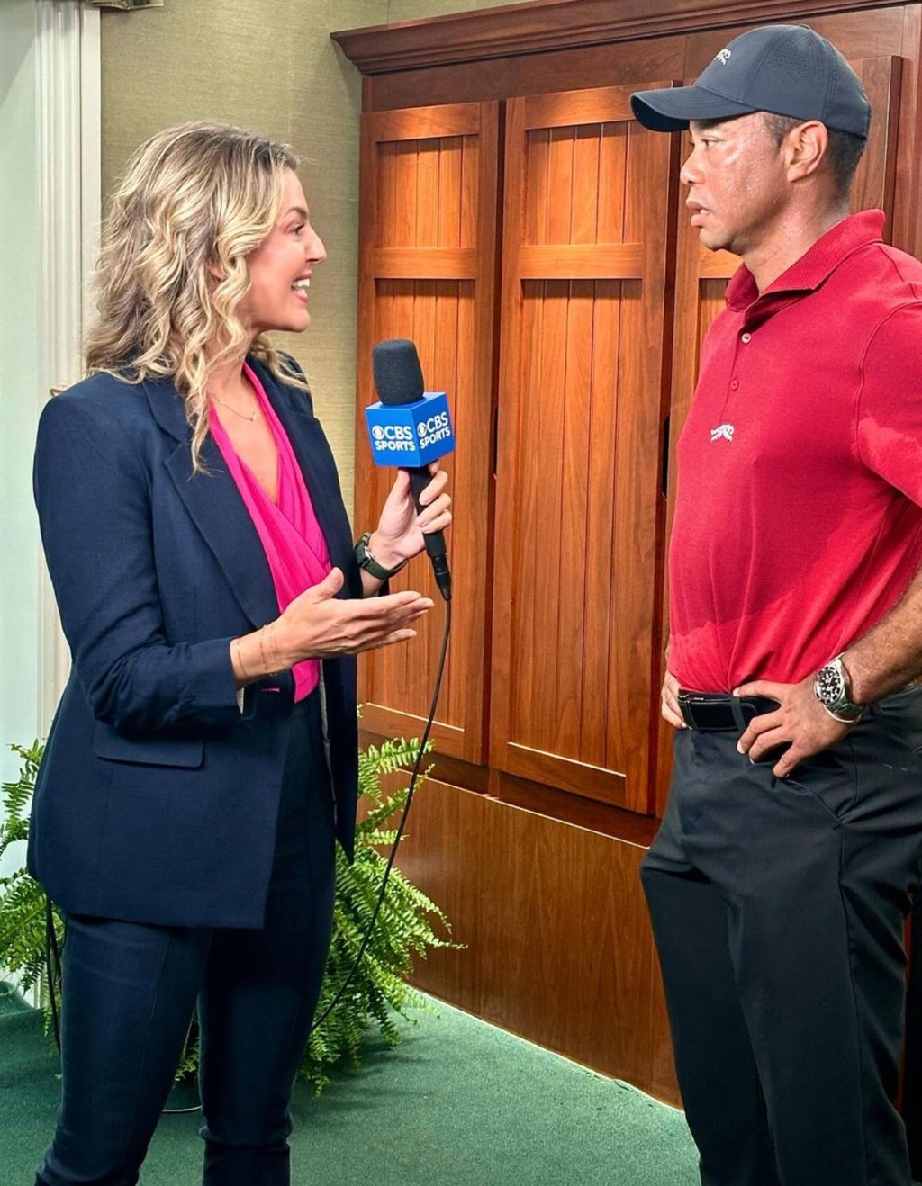 Amanda Balionis has become one of the best known reporters in the world of golf in the US, seen here interviewing Tiger Woods. Photo: @balionis/Instagram Amanda Balionis has become one of the best known reporters in the world of golf in the US, seen here interviewing Tiger Woods. Photo: @balionis/Instagram