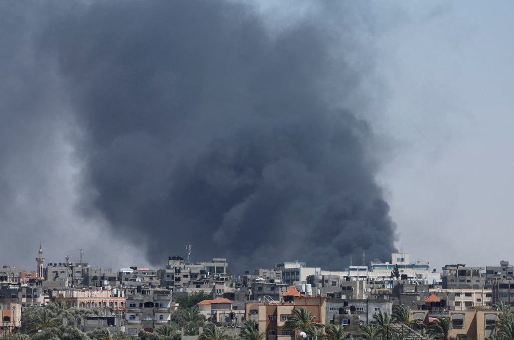 Smoke rises during an Israeli air strike in Rafah on Friday. Photo: Reuters