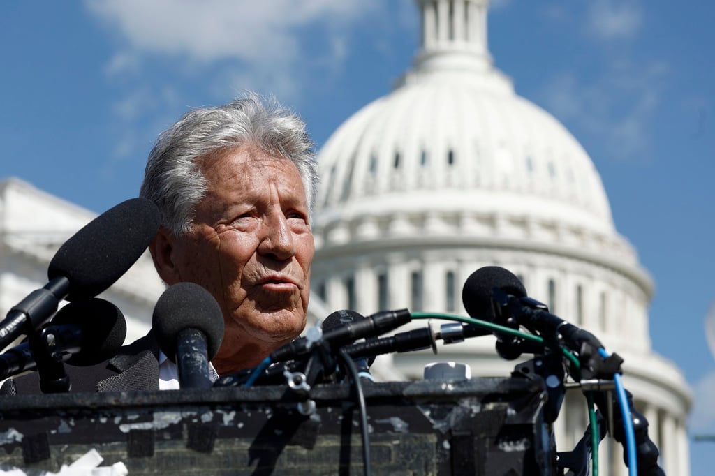 Mario Andretti speaks during a news conference in Washington, D.C. Photo: Getty Images