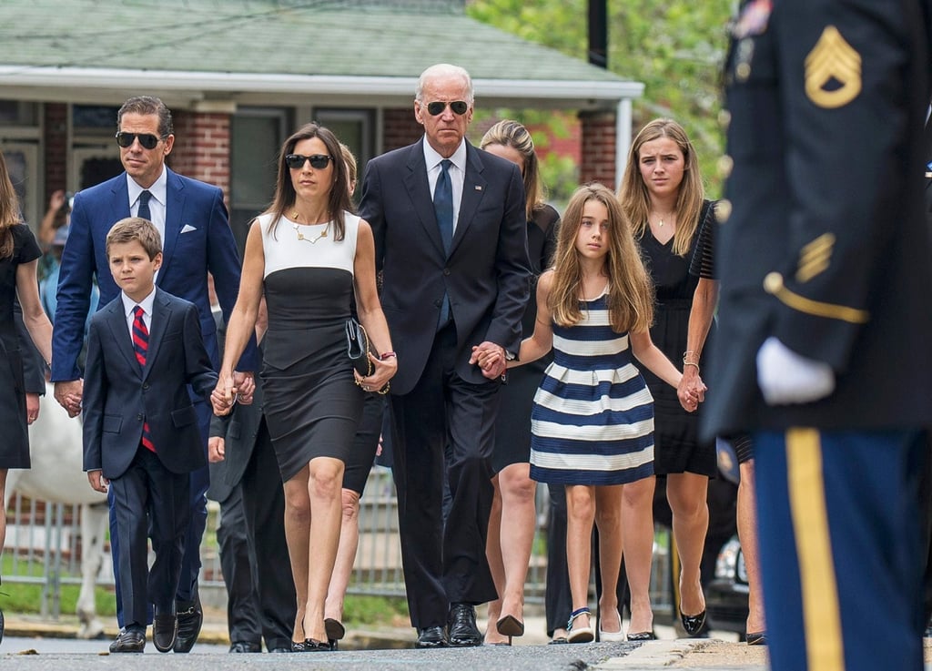 Beau Biden’s brother Hunter (left), son Hunter (bottom left), widow Hallie, then Vice-President Joe Biden and daughter Natalie look on before a funeral mass for former Delaware Attorney General Beau Biden, son of Joe Biden, at St Anthony of Padua Church in Wilmington, Delaware, in June 2015. Photo: Reuters Beau Biden’s brother Hunter (left), son Hunter (bottom left), widow Hallie, then Vice-President Joe Biden and daughter Natalie look on before a funeral mass for former Delaware Attorney General Beau Biden, son of Joe Biden, at St Anthony of Padua Church in Wilmington, Delaware, in June 2015. Photo: Reuters
