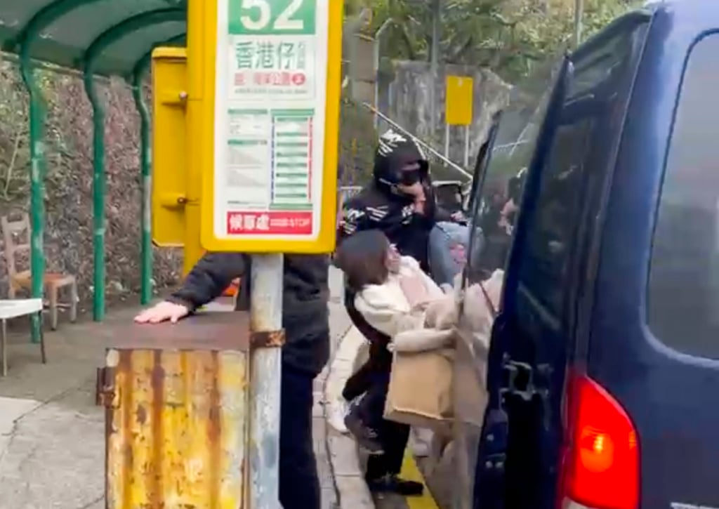 The victim is pulled her into the abductors’ vehicle at a bus stop near Stanley Prison. Photo: Handout