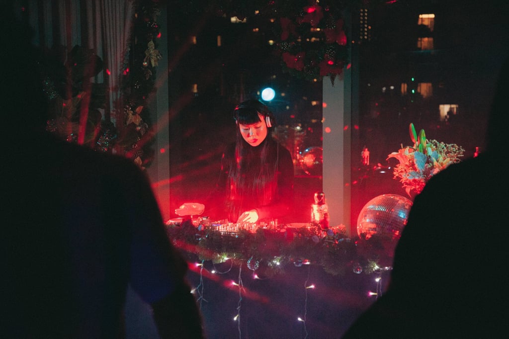 Just Bee behind the decks at a Christmas party at Soho House Hong Kong in December 2023. Photo: Just Bee Just Bee behind the decks at a Christmas party at Soho House Hong Kong in December 2023. Photo: Just Bee
