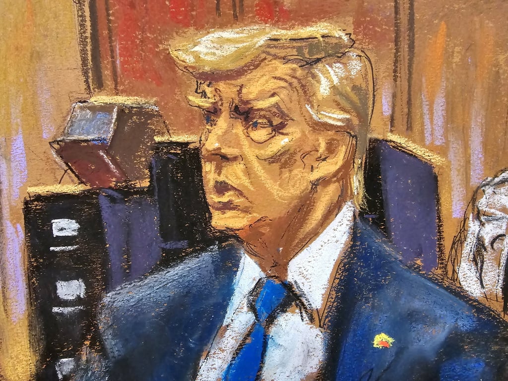 Donald Trump in a courtroom sketch awaiting the verdict. Photo: Reuters