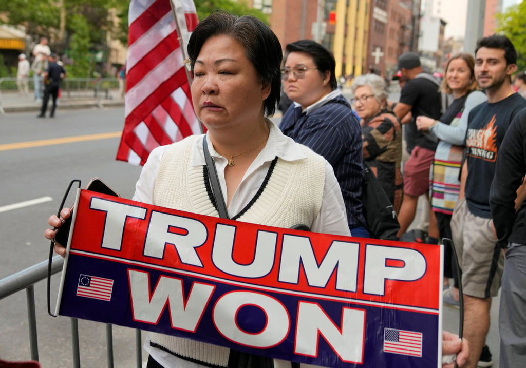A Trump supporter reacts to his guilty verdict in New York on Thursday. Photo: Reuters A Trump supporter reacts to his guilty verdict in New York on Thursday. Photo: Reuters