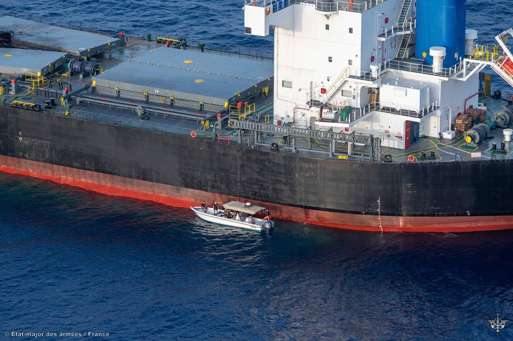 The Laax, a Greek-owned, Marshall Islands-flagged bulk carrier that came under attack by Yemen’s Houthi rebels earlier this week. Photo: Etat Major des Armees via AP The Laax, a Greek-owned, Marshall Islands-flagged bulk carrier that came under attack by Yemen’s Houthi rebels earlier this week. Photo: Etat Major des Armees via AP